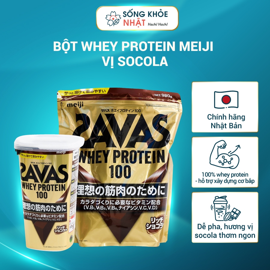 TPBS: Bột Whey Protein Meiji Nhật Bản vị Socola, bổ sung Vitamin B1, B2, B6, Niacin, Vitamin C, D