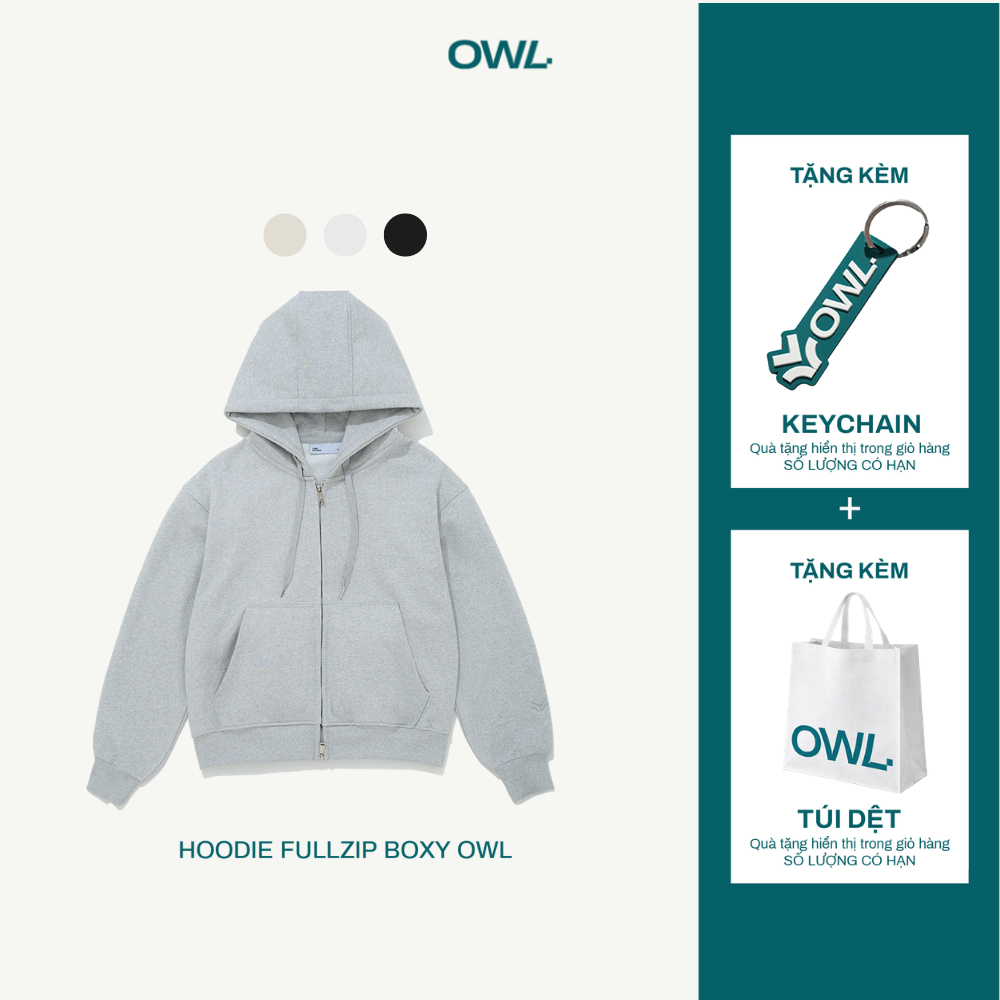 Áo Hoodie Fullzip Owlbrand Logo Boxy Chất Nỉ Chân Cua Unisex