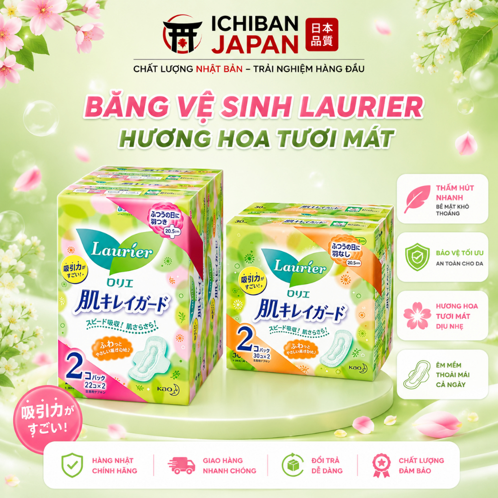 Băng vệ sinh ban đêm, ban ngày, hàng ngày có cánh,không cánh Laurier - ICHIBAN