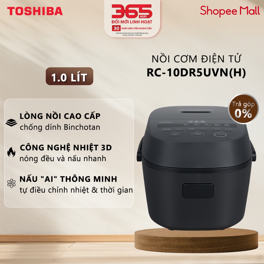 Nồi Cơm Điện Tử Toshiba 1.8 Lít RC-18DR5UVN(W) Trắng / RC-18DR5UVN(H) Đen / 1.0 lít RC-10DR5UVN(H) -
