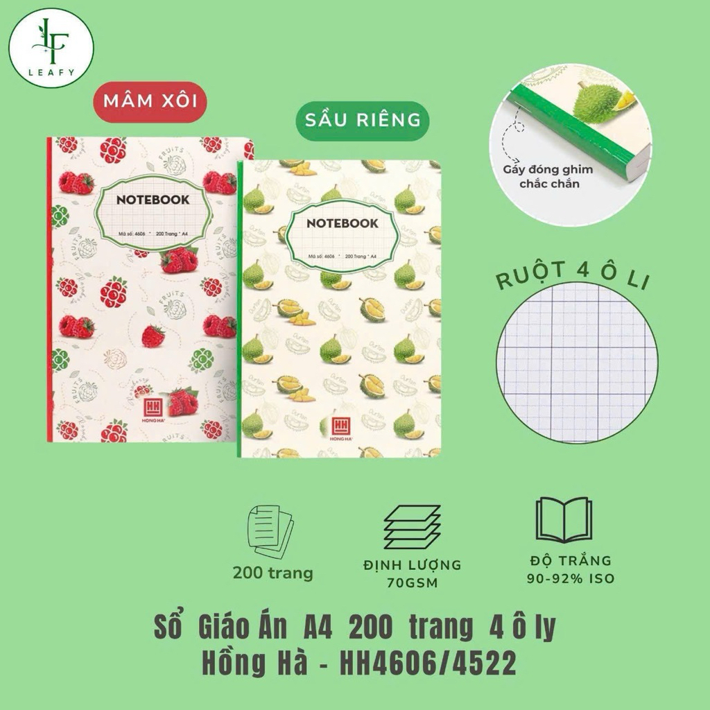 (An Nhiên) Sổ giáo án 4 ô ly A4 Hồng Hà 200 trang (MS-4522)