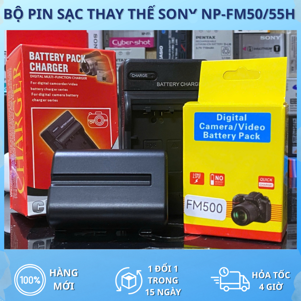 Bộ Pin, Sạc Thay Thế Sony NP-FM50/55H Cho SLT Alpha A57, A58, A65V, A77 / A77 II, A99 / A99 II