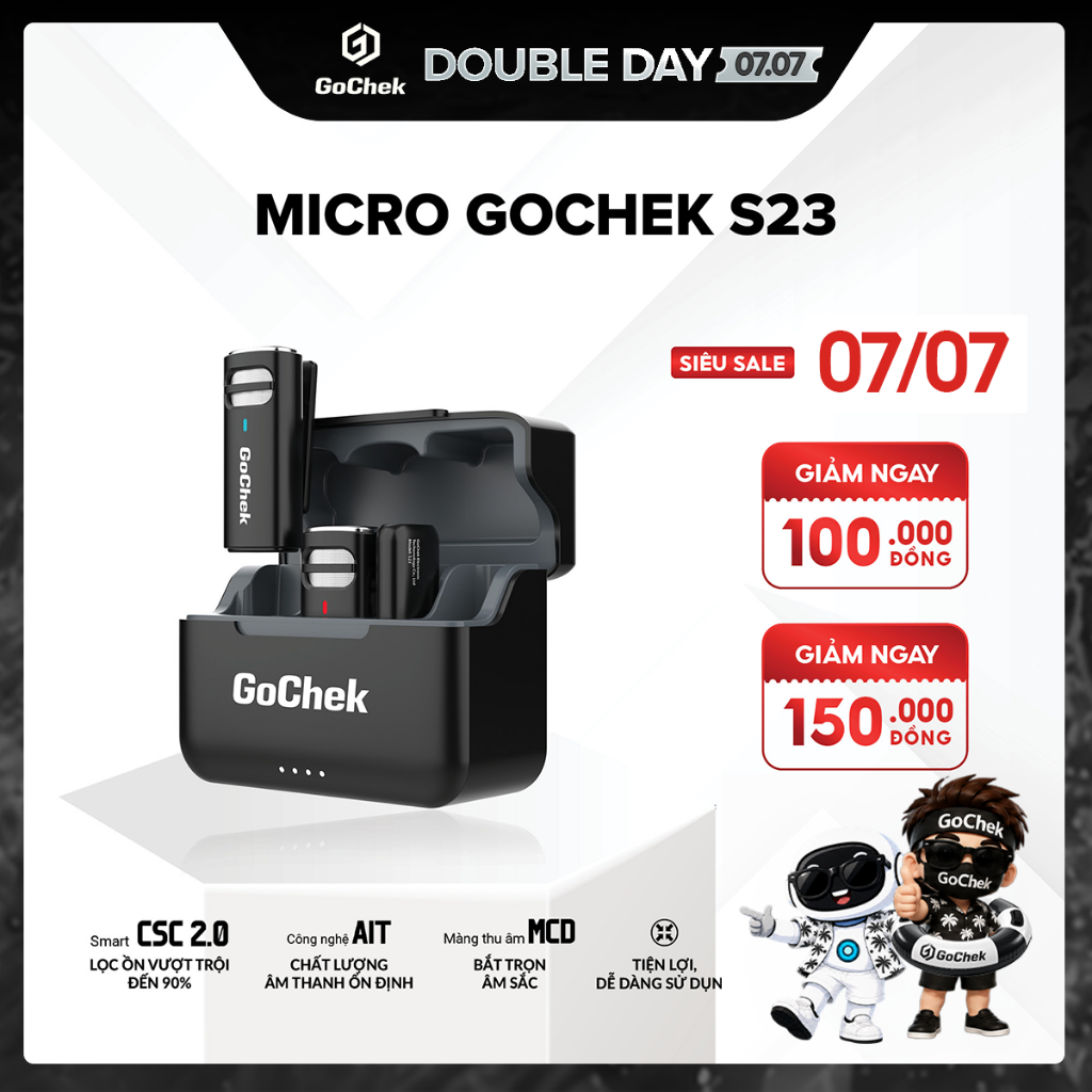 Micro Thu Âm Không Dây GoChek S23 – Kèm Dock Sạc, Lọc Tạp Âm, Dùng Cho Điện Thoại/Máy Tính