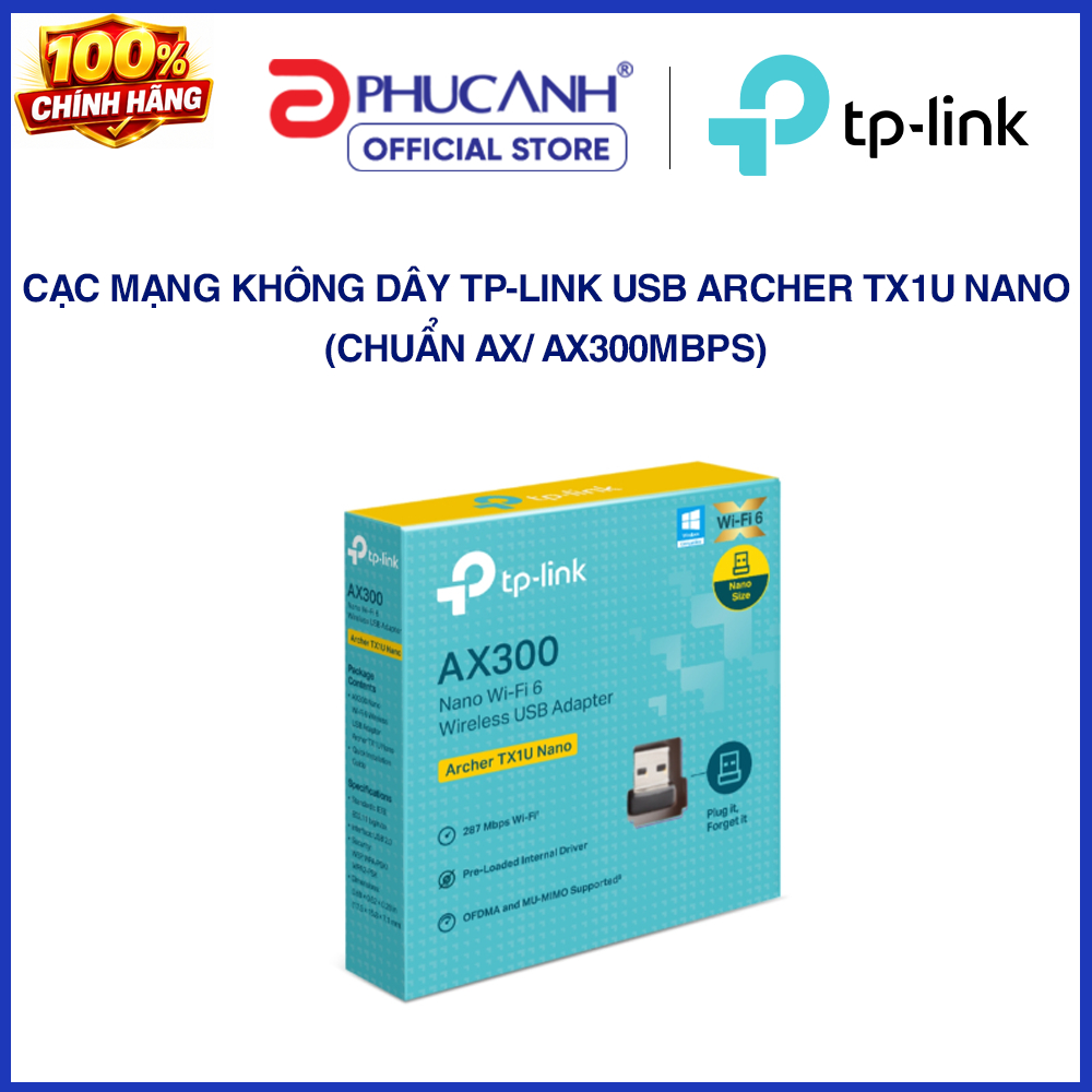 Cạc mạng không dây TP-Link USB Archer TX1U Nano (Chuẩn AX/ AX300Mbps)
