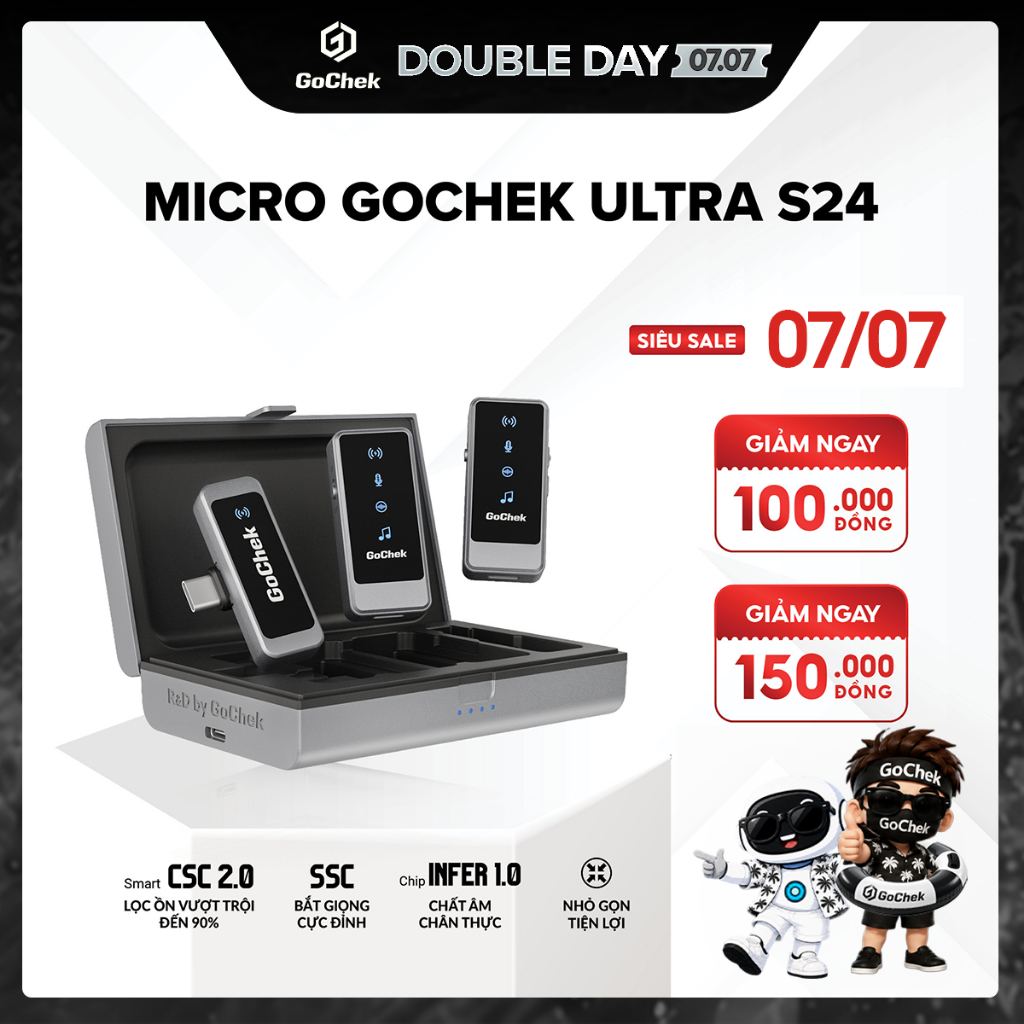 Micro Thu Âm Không Dây GoChek ULTRA S24 – 2 Chân Cắm, Hỗ Trợ Live/Quay Video/Ghi Âm