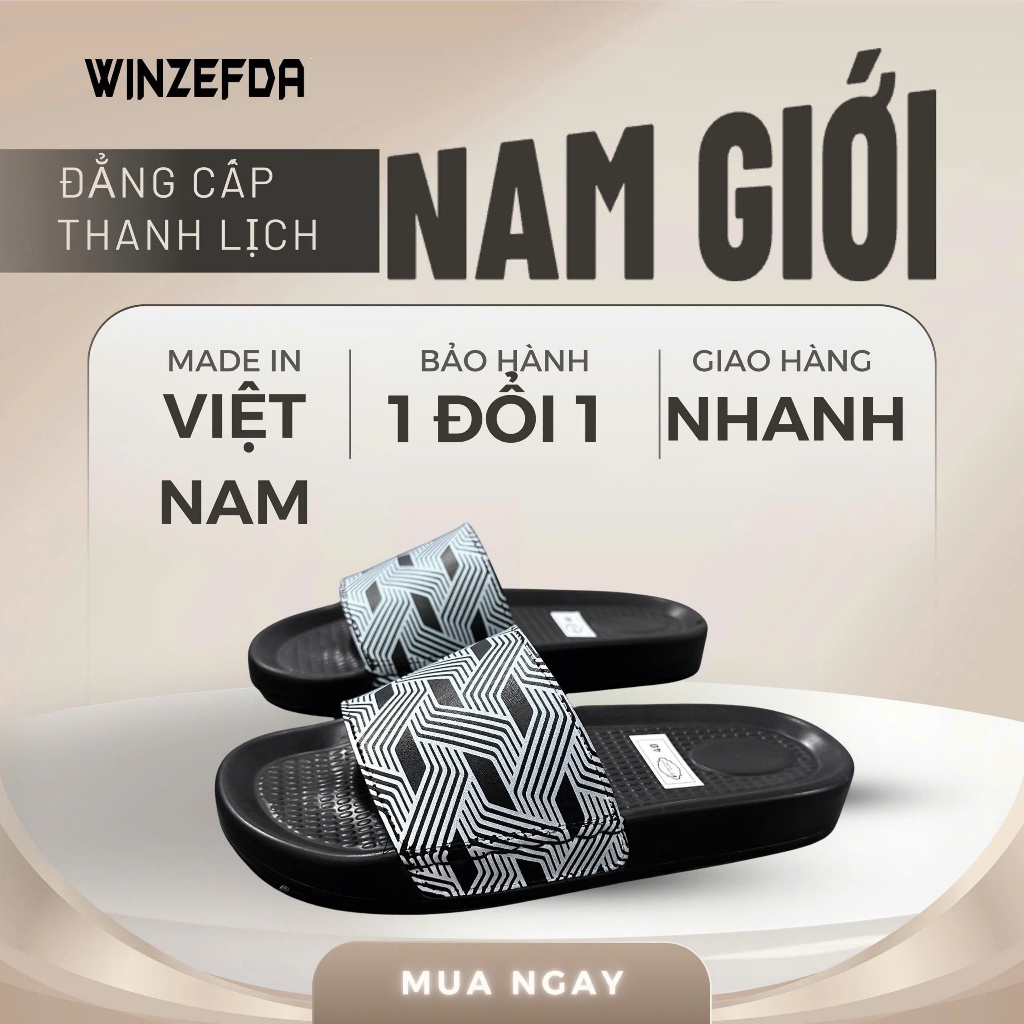 Dép Quai Ngang Nam HUTU-VINA Họa Tiết Hình Học 3D - Dép Nam Thời Trang Đế Đúc Siêu Nhẹ Chống Trơn Tr