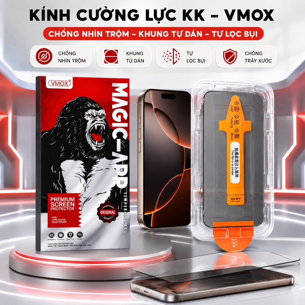 Cường Lực iPhone KK Tự Dán một chạm không lệch, Tự Hút Bụi, Chống nhìn trộm…