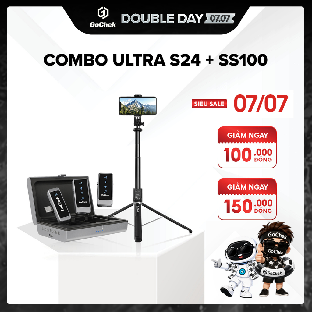 Combo Mic Không Dây GoChek Ultra S24 & Gậy Tripod SS100 – Livestream, Chụp Ảnh/Quay Video, Thu Âm | BigBuy360 - bigbuy360.vn