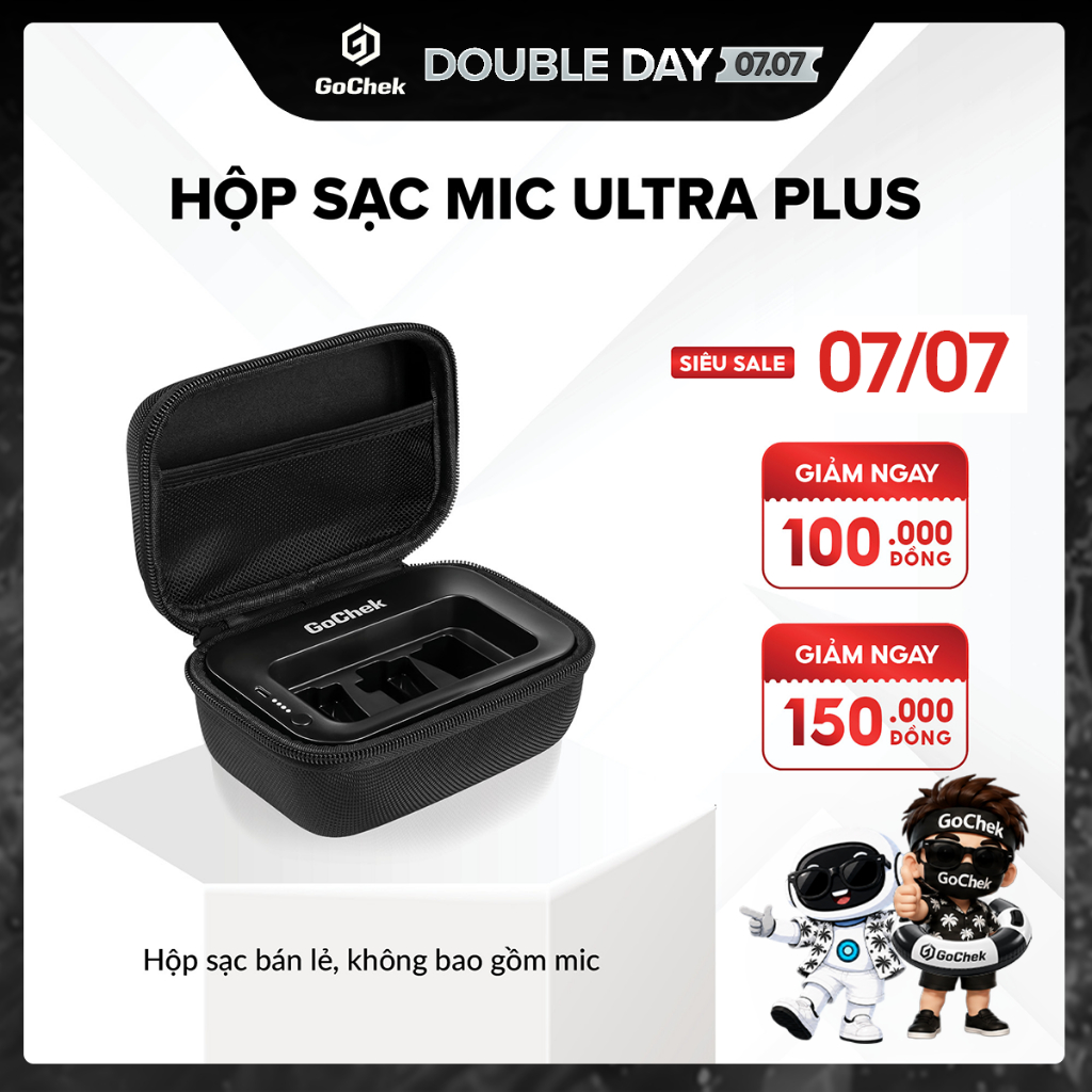 Hộp Sạc Mic GoChek Ultra Plus – Pin 3000mAh, 3 Chân Type-C, Đèn Báo Pin