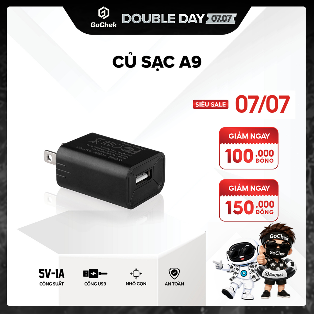 Củ Sạc GoChek A9 5V-1A - Thiết Kế Nhỏ Gọn, Hỗ Trợ Nhiều Thiết Bị-LKDC11