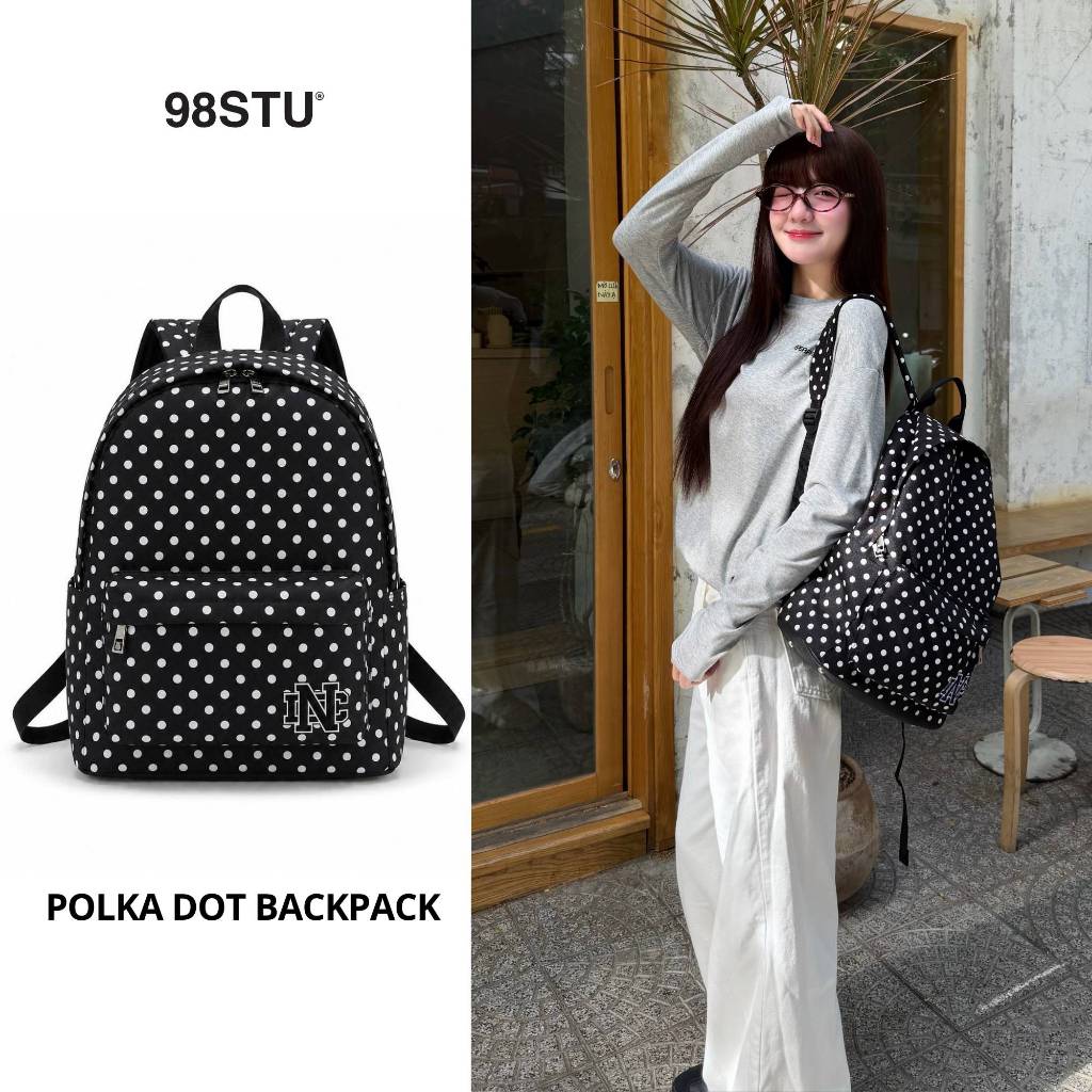 Balo 98stu Local Brand Chính Hãng Poka dot Backpack chấm bi chống nước Đựng Vừa Laptop 14