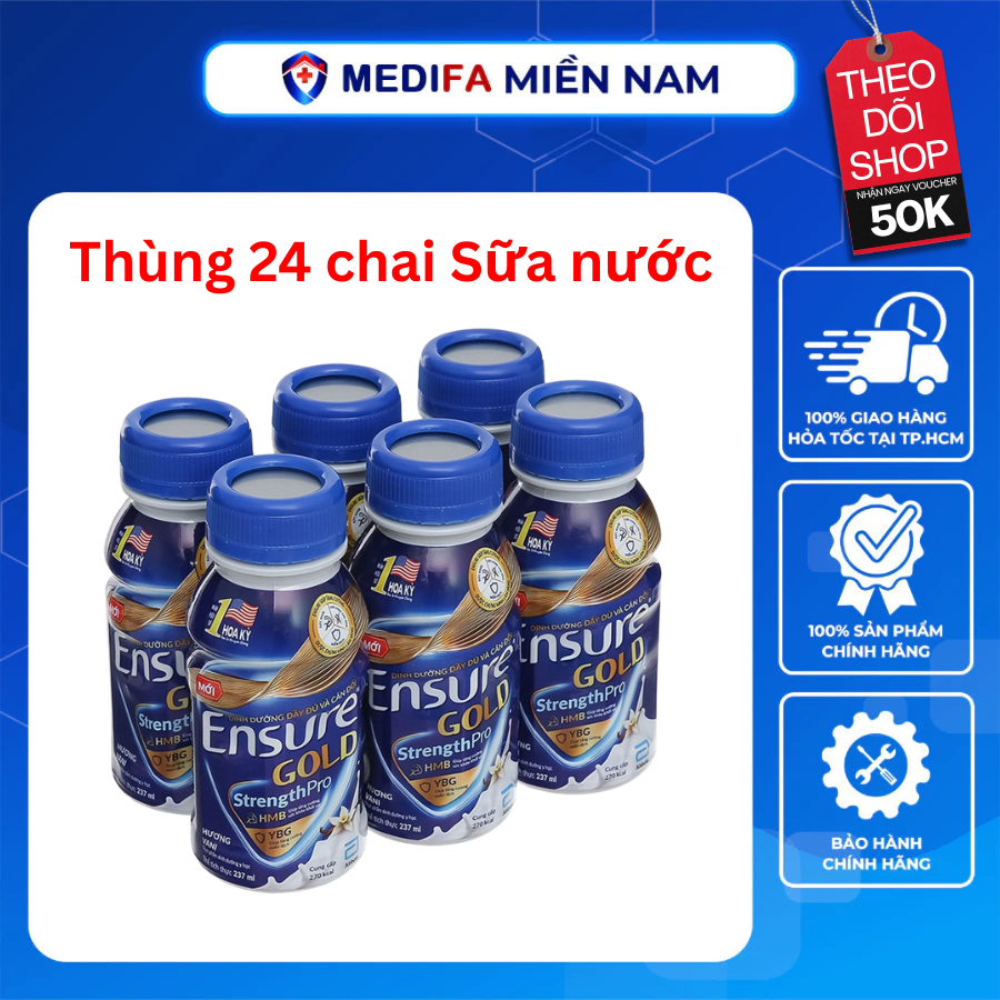 Thùng 24 chai sữa nước Ensure Gold 237ml/chai chính hãng Abbott