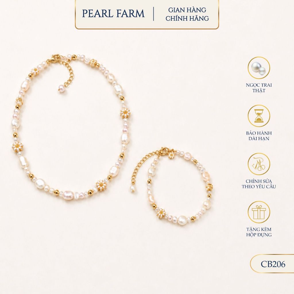 Bộ Dây Chuyền Vòng Tay Ngọc Trai Mix Hoa Cúc Pearl Farm