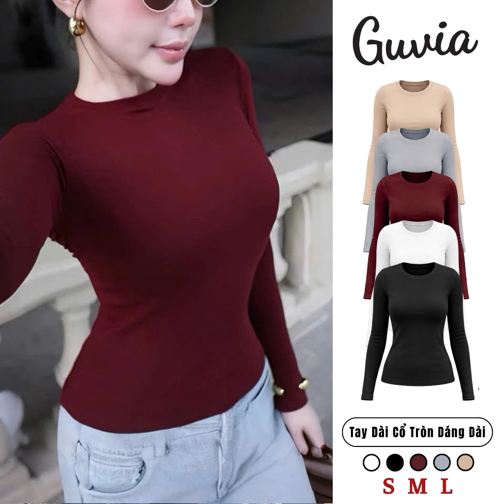 [Có SIZE] Áo Thun Giữ Nhiệt Nữ Dài Tay GUVIA AD39 Cổ Tròn, Cotton Borip Mịn Dày Dặn, Siêu Co Giãn Mề