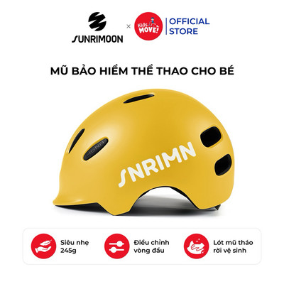 Mũ bảo hiểm cho bé 3 4 6 10 tuổi Sunrimoon siêu nhẹ 245g, có đèn LED, đi xe máy, xe đạp, thể thao
