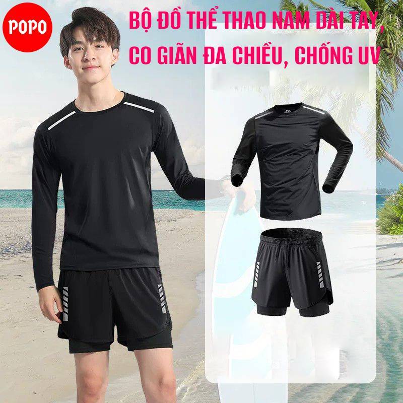 Bộ đồ bơi, thể thao nam dài tay POPO AB3 co giãn đa chiều, chống nắng
