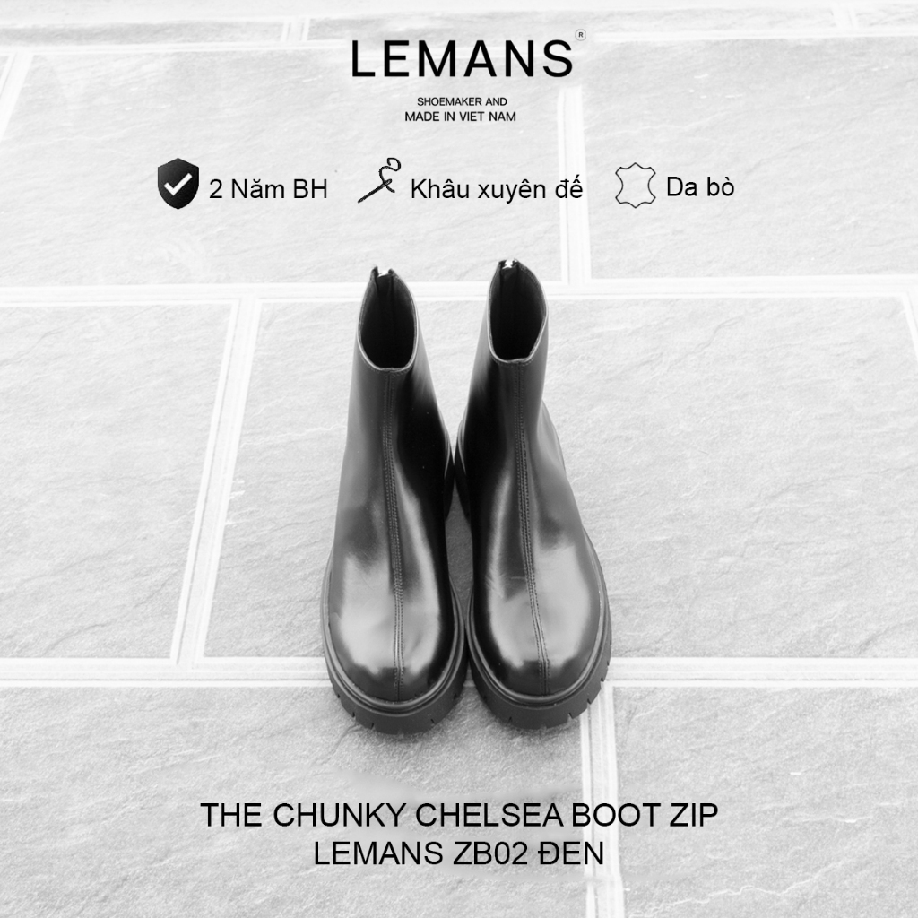 Boots da The Chunky Lemans Zip Boots Black&Brown ZB02.4 - Đế tăng cao 4cm - Khoá hậu YKK - Zip da bò