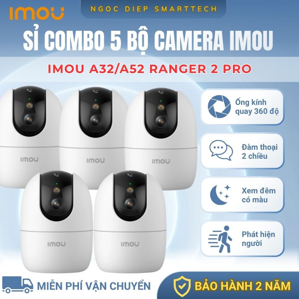 Sỉ Combo 5-10 Bộ Camera Wifi Imou Trong Nhà A32 A52 Ranger 2 Pro 3MP/5MP, Tích Hợp Nút Gọi, Xem Đêm 