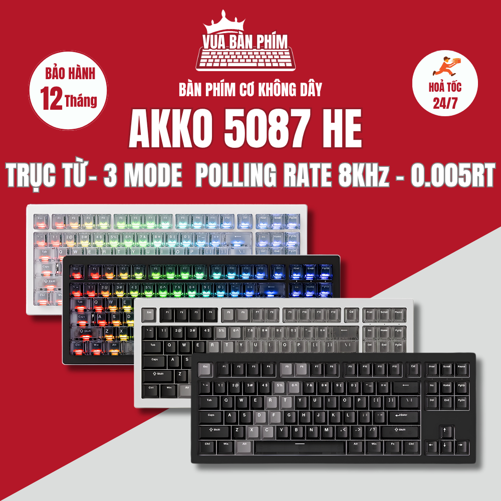 Bàn phím cơ  Akko 5087 HE trục từ , polling rate 8k,  độ phản hồi 0.005RT , 3 mode , full foam , layout tkl, led rgb