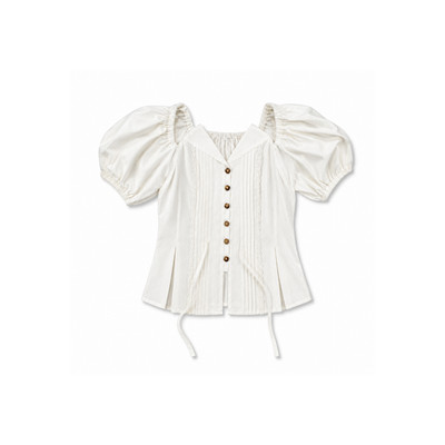 TUBYCATU Áo Kiểu Nữ Tay Bồng Trễ Vai Phối Ren Xếp Ly Martha Linen Nữ Tính