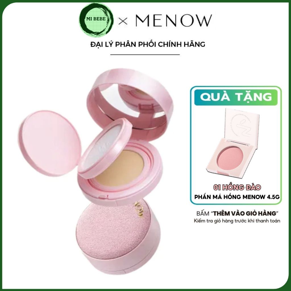 Cushion + Phấn Phủ 2in1 Menow Rouge Light Makeup Cushion Powder Cream Mịn Lì Che Phủ - Mibebe