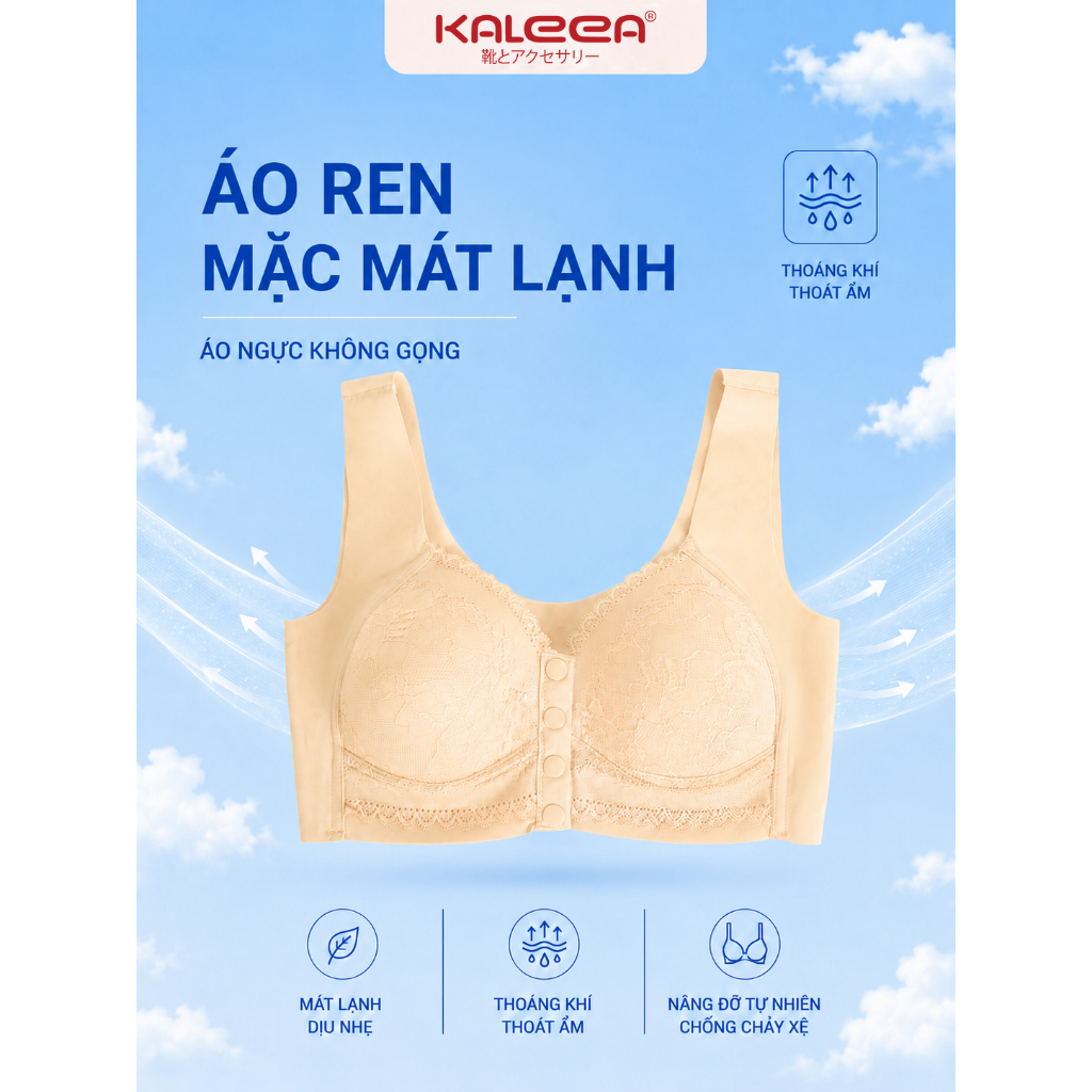 Áo Lót Nữ Kaleea AL3201 Không Gọng Thoáng Mát Phối Ren
