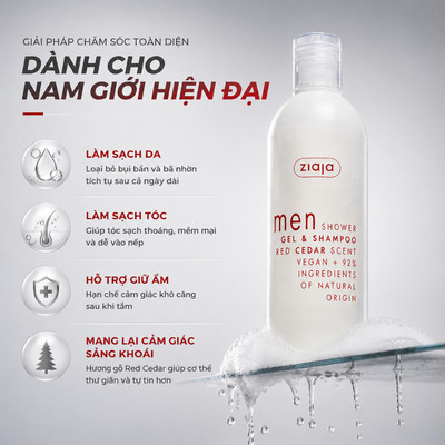 [LS] Gel Tắm Gội 2in1 Ziaja Red Cedar Scent Dành Cho Nam Giới Hương Tuyết Tùng Đỏ 400ml