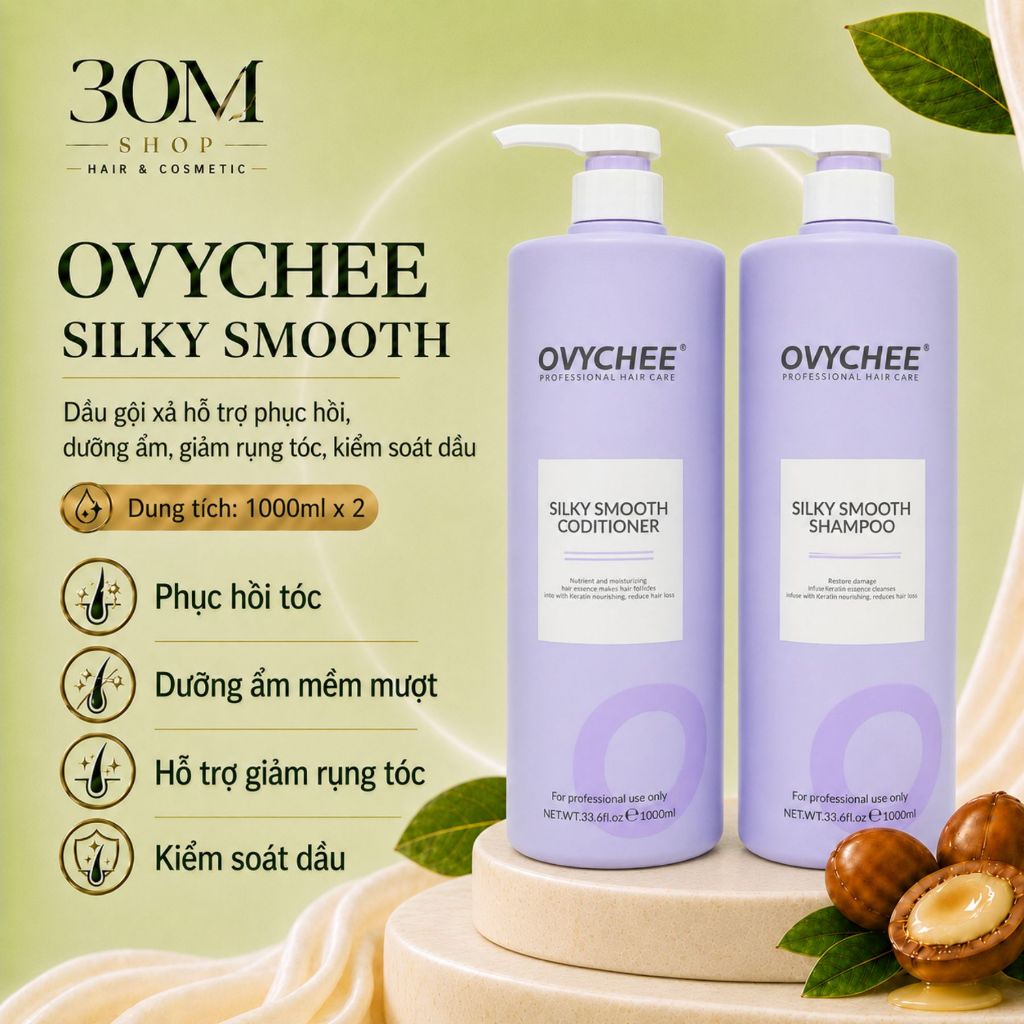 Dầu Gội Xả Ovychee Silky Smooth 500ml Hỗ Trợ Phục Hồi Tóc, Dưỡng Tóc Mềm Mượt