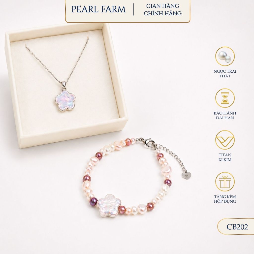 Bộ Dây Chuyền Vòng Tay Titan Ngọc Trai Bông Hoa Pearl Farm