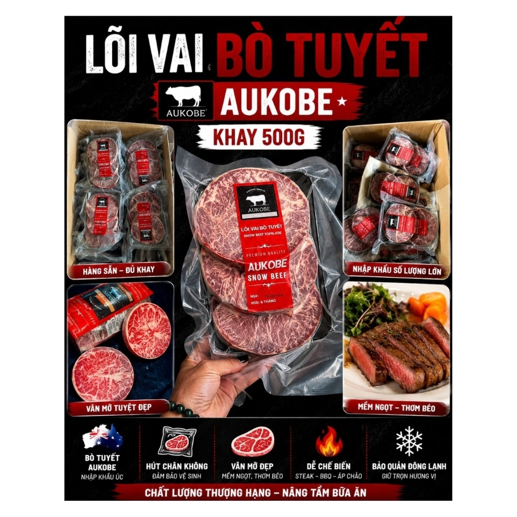 LÕI VAI BÒ AUKOBE. Khay 500g (giao hỏa tốc TPHCM)