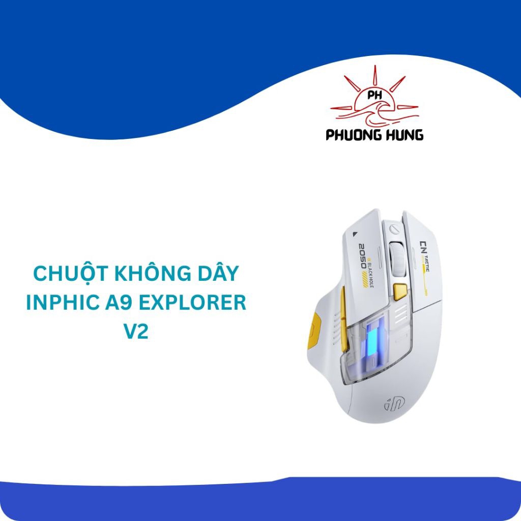 Chuột Không Dây Inphic A9 Explorer V2 Pin Sạc USB-C Màu Trắng - Hàng Mới.