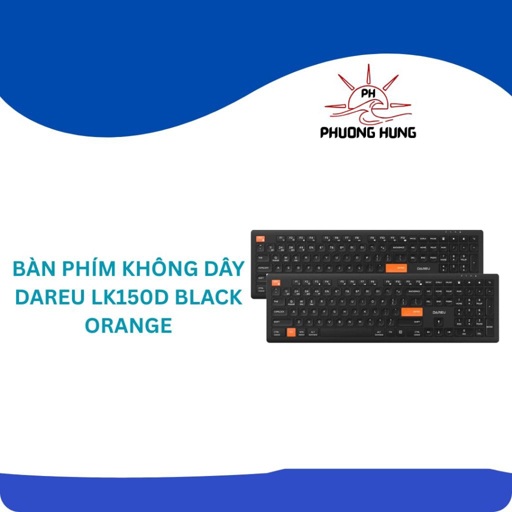 Bàn Phím Không Dây DareU LK150D Black Orange Bluetooth/2.4GHz Full Size Pin Sạc - Hàng Mới.