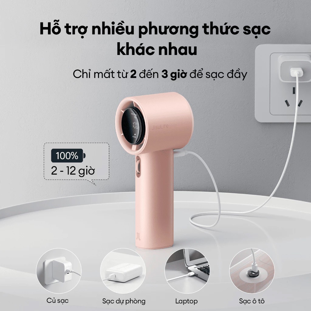 Quạt Cầm Tay Cao Cấp JISULIFE Pro1 FA53 - ABS | Màn LED Hiển Thị | Sử Dụng Lên Đến 12h | 15.000 RPM | BigBuy360 - bigbuy360.vn