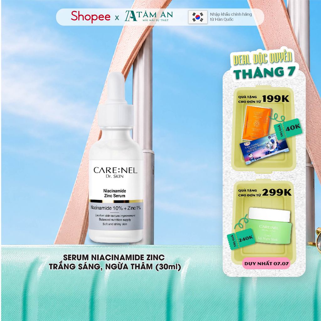 Serum Niacinamide 10% kẽm centella dưỡng ẩm mờ thâm nám CARE:NEL NIACINAMIDE 10% ZINC PCA 1% 30ml