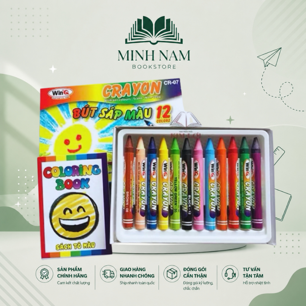 Bút Sáp Thơm / Bút Sáp Màu Thơm / Bút Tô Màu / Sáp Màu Win Q Crayon 12 Màu/ 18 Màu Tặng kèm Sổ Tô Mà