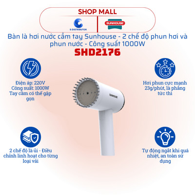 [HỎA TỐC] Bàn ủi hơi nước cầm tay Sunhouse SHD2176 - Công suất 1000W - Hàng chính hãng