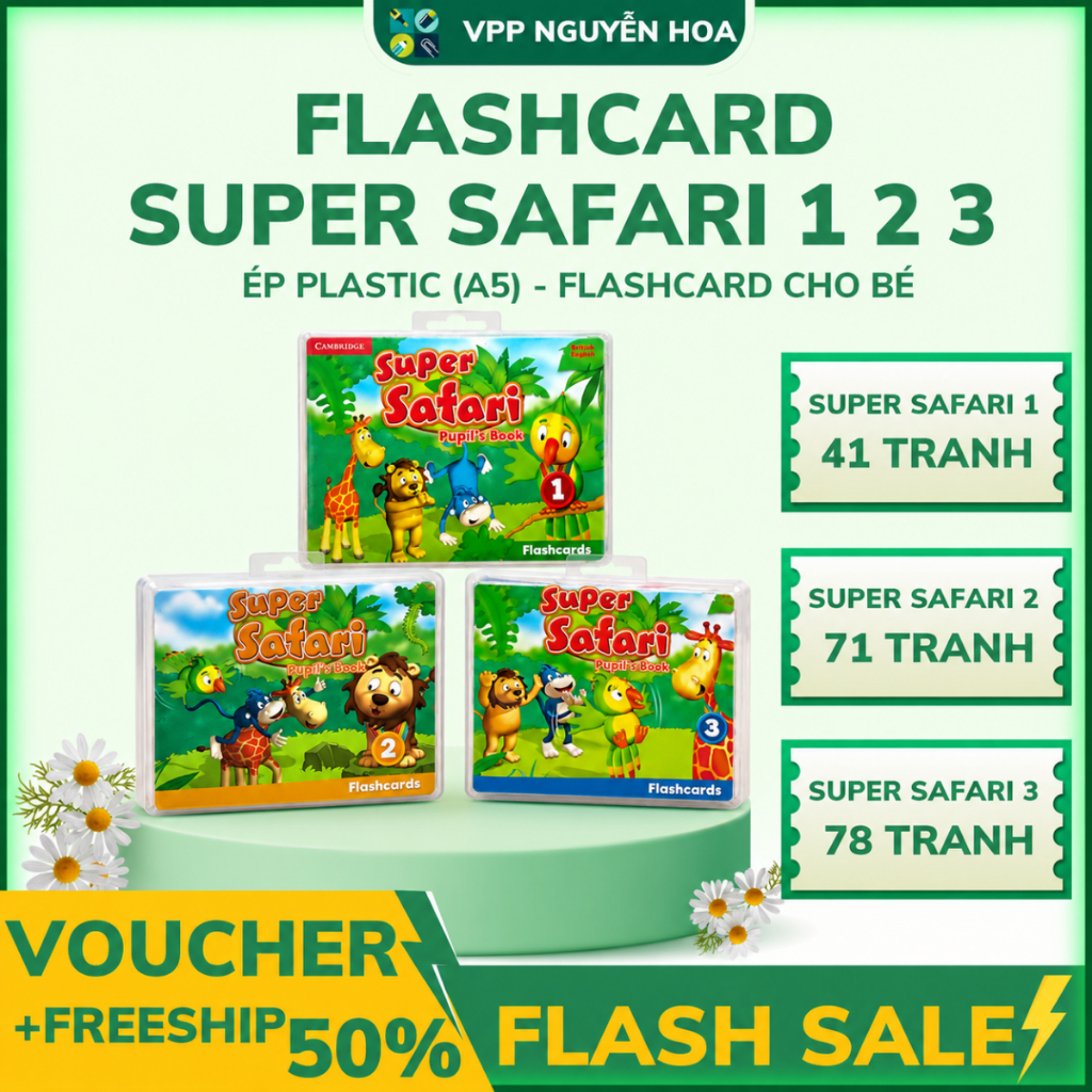Thẻ Flashcard Supper Safari 123 ép plastic (A5) - Flashcard cho bé