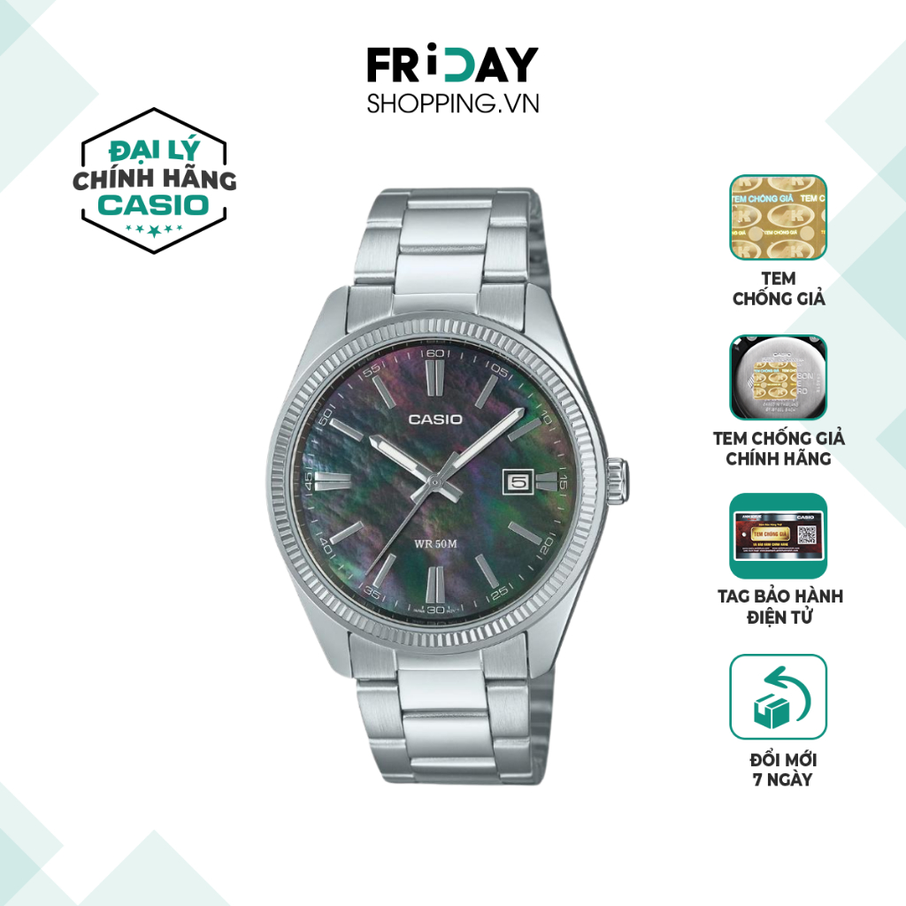 Đồng Hồ Nam Casio Watch MTP-1302DS-1AVDF Đeo Tay Mặt Tròn 38.5mm Mặt Xà Cừ Đen Dây Kim Loại Chống Nư