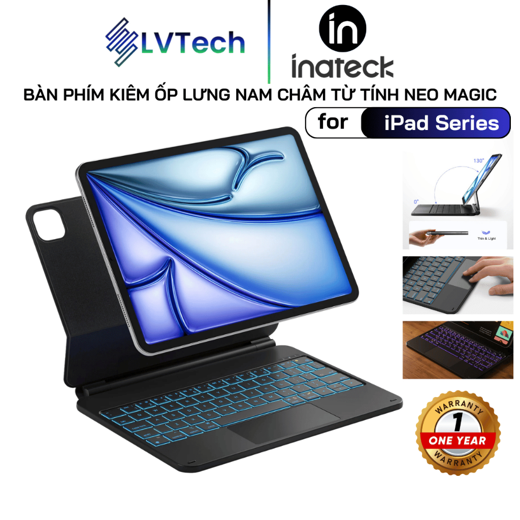 Bao Da Từ Tính Kiêm Bàn Phím inateck Neo Magic Cho iPad Air 7/6/5/4 / iPad Pro 11-inch 4/3/2/1 / iPa