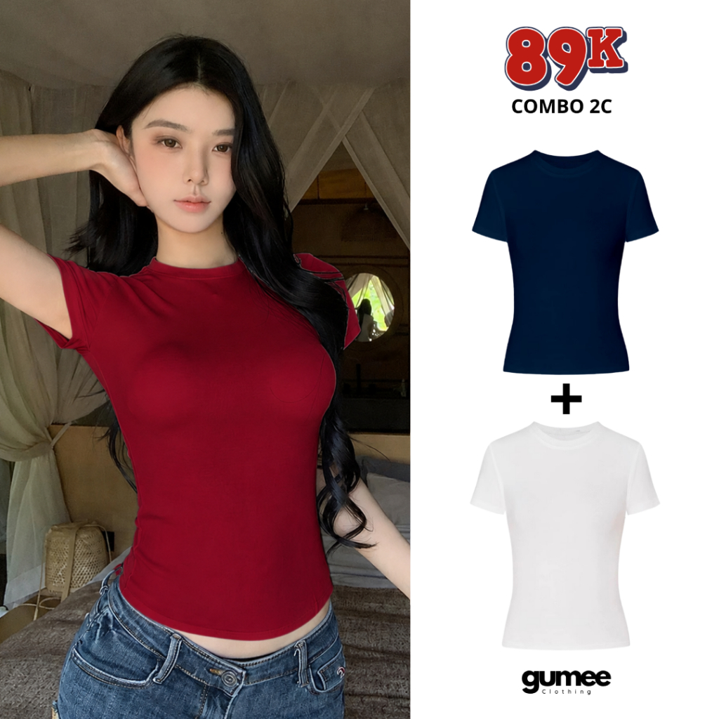 [XẢ KHO GIÁ GỐC] Áo thun ôm body nữ tăm lạnh ngắn tay cổ tròn  baby tee thắt eo co giãn hút mồ hôi Gumee -GTL