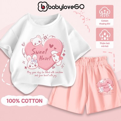 Đồ bộ bé gái BabyloveGO mẫu mới 2026 bộ áo thun quần kaki cho bé in hình cute dễ thương