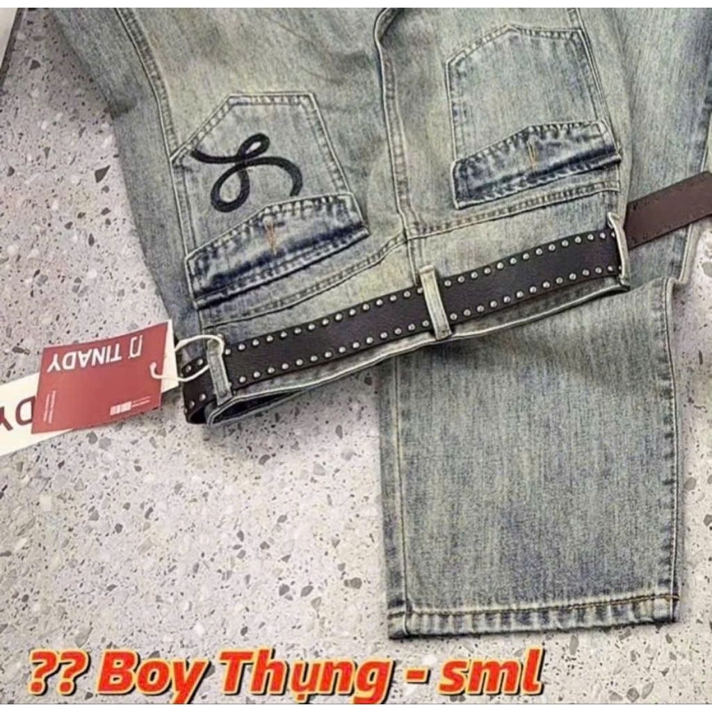 [Baggy Thụng- Dài 92cm] Quần Jean Baggy Thụng 9 Tấc 92cm Phối Túi Sau Lưng Cao Tôn Dáng Cho Nấm SML