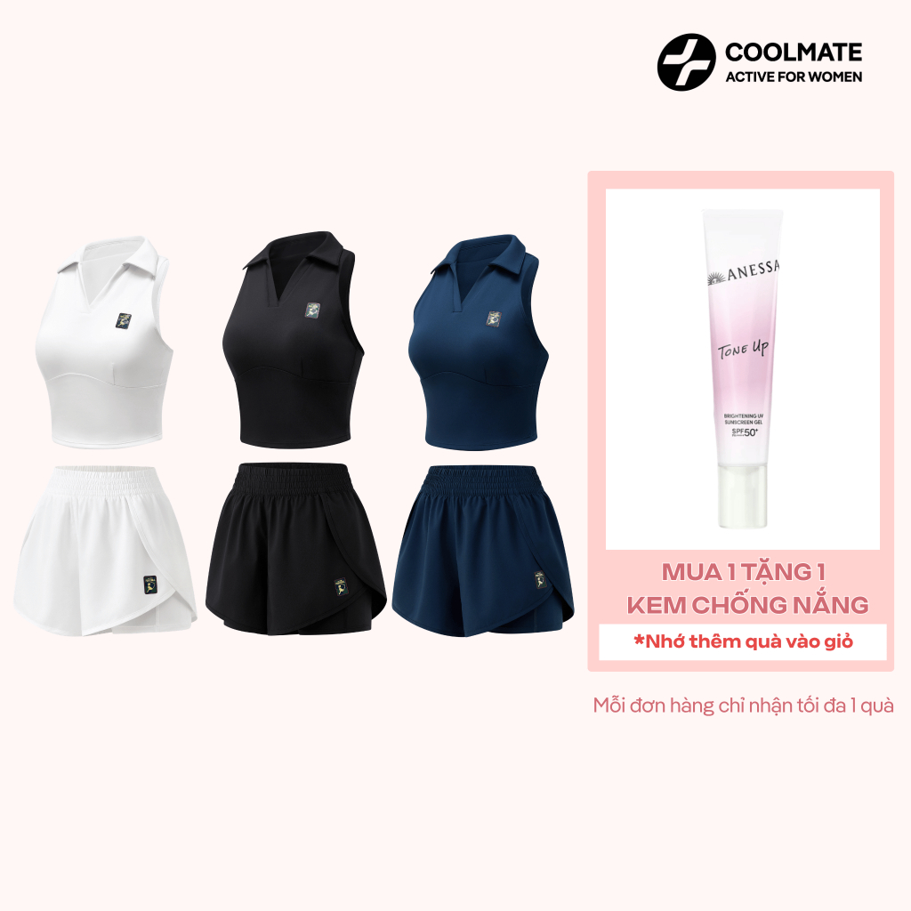 [TẶNG KCN ANESSA] Set đồ bộ Pickleball nữ áo polo & short 2 lớp thoải mái vận động - Coolmate Active