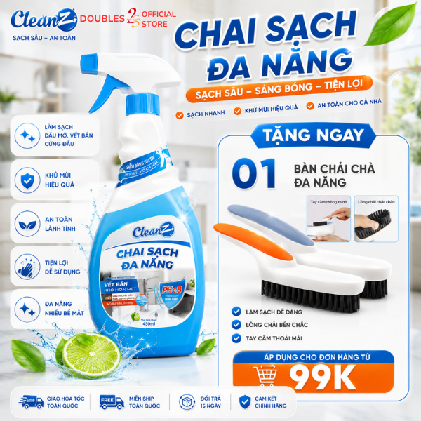 Chai Sạch Nhà Và Bếp Cleanz Làm Sạch Dầu Mỡ, Vết Ố Vàng Dung Tích 450ml | DOUBLES 2SSHOP