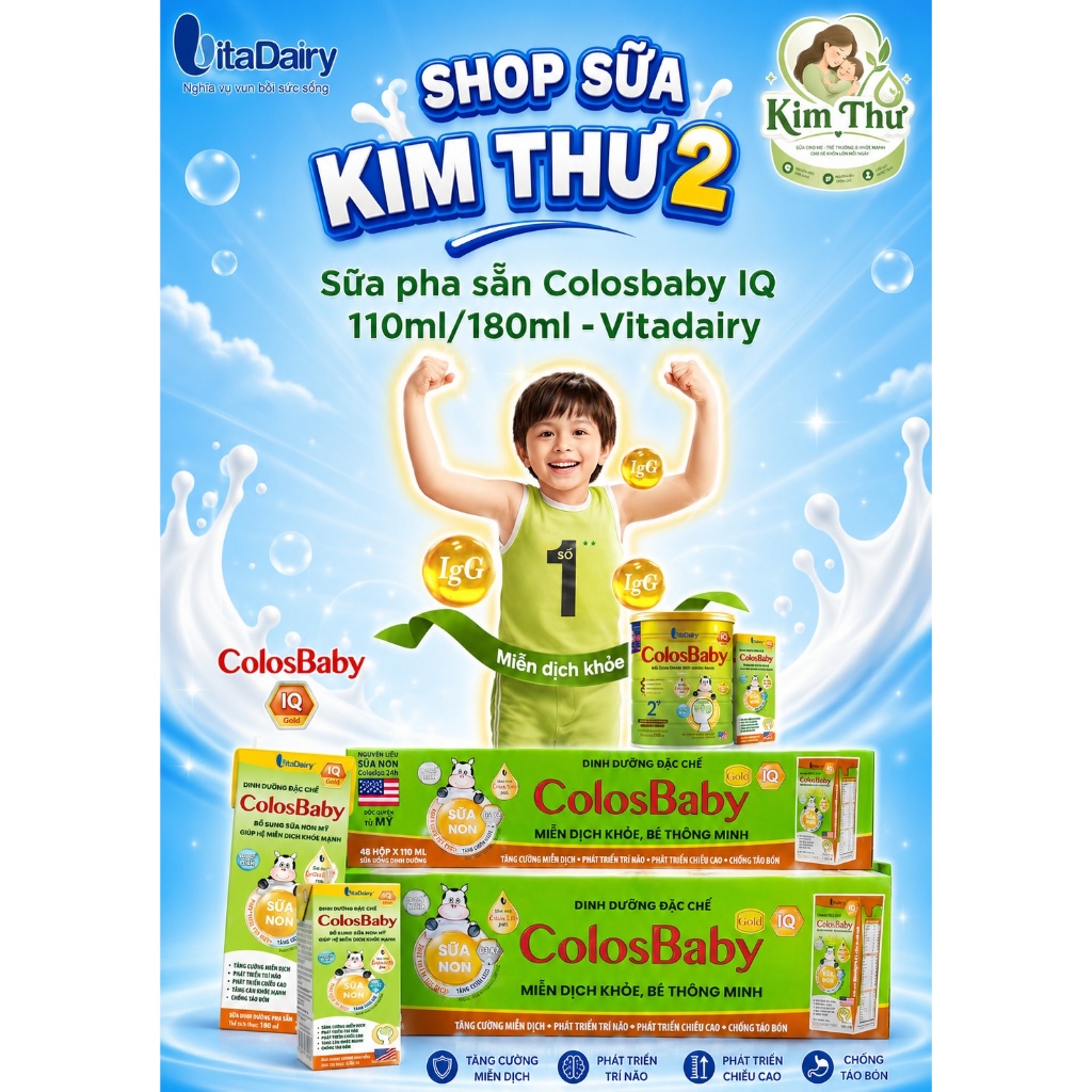 [VITADAIRY] Sữa Pha Sẵn ColosBaby IQ 180ml– Bổ Sung DHA, Choline Hỗ Trợ Trí Não