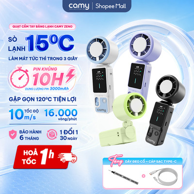 Quạt cầm tay tích điện Camy Zeno, quạt mini băng lạnh 100 tốc độ gió màn hình led bảo hành 6 tháng