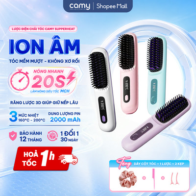 Lược điện chải tóc không dây ion âm Camy SupperHeat chăm sóc tóc mềm mượt, gỡ rối làm nóng nhanh 20s