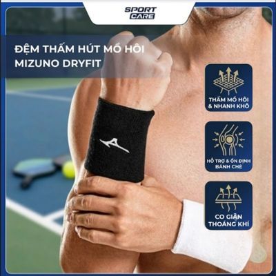 Băng hút mồ hôi Pickleball Mizuno Dryfit, đệm thấm mồ hôi chống bong gân thoáng khí Co dãn 360