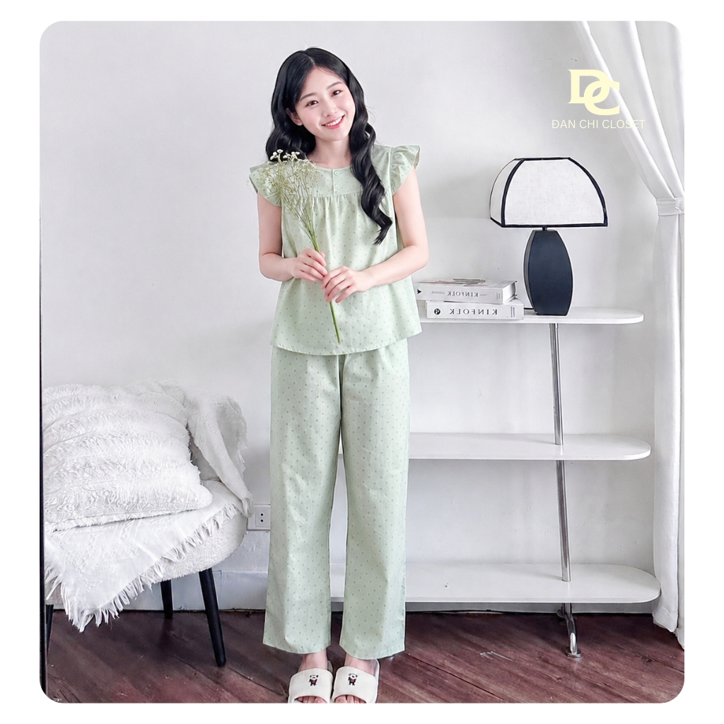 Đồ bộ nữ quần dài 9 tấc chất kate cotton hàn mềm mịn, thoáng mát, họa tiết chấm bi Đan Chi Closet