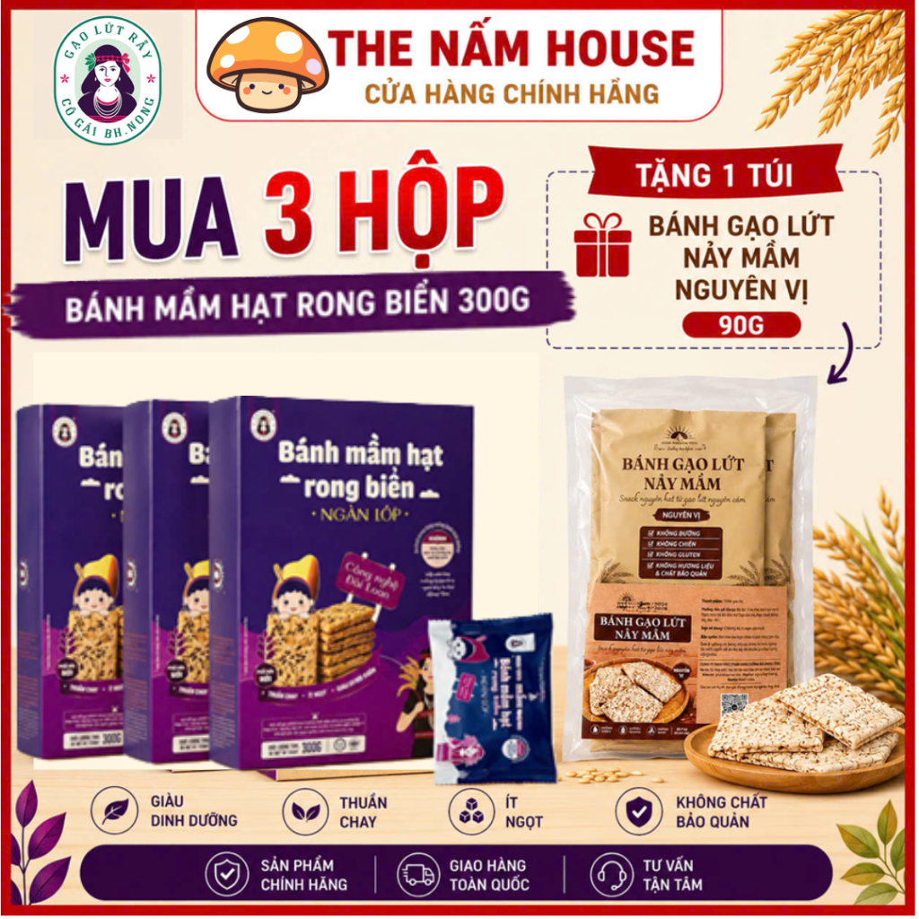 Bánh Mầm Hạt Rong Biển Bhnong - Bánh Hạt Dinh Dưỡng Hộp Thiếc
